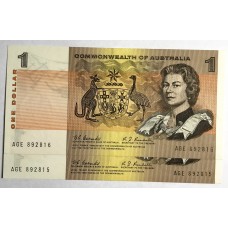 AUSTRALIA 1968 . ONE 1 DOLLAR BANKNOTES . COOMBS/WILSON . CONSECUTIVE PAIR . FIRST PREFIX AGE